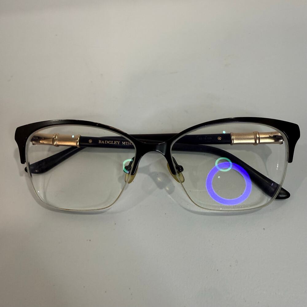 Badgley Mischka Eyeglass Frames Black Gold Semi Rimless 53-15-135 Frames Only